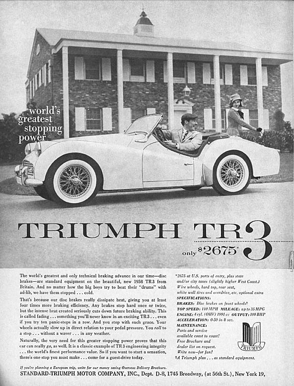1960 Triumph TR 3 Winning Form In Winter-Original Print Ad 8.5 x 11" 